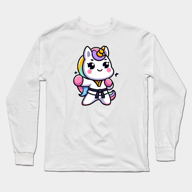 Taekwondo Unicorn Olympics 🥋🦄 - Kickin' It Cute! Long Sleeve T-Shirt by Pink & Pretty